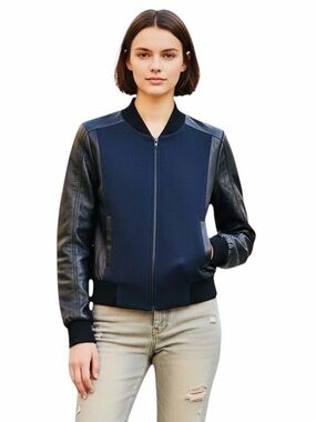 HALOGEN Leather Mixed NEW Bomber Jacket.